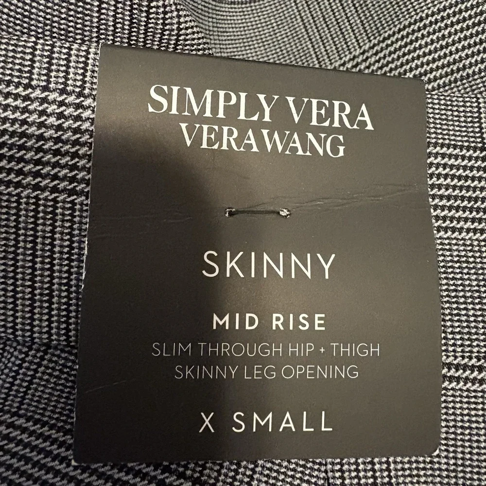 Simply Vera Vera Wang Grey Plaid Polished Twill Skinny Pants Side Stripe XS NEW